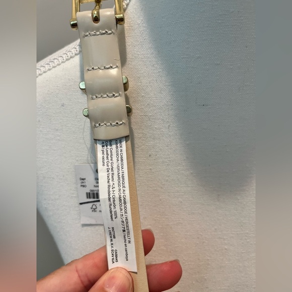 NWT J. Crew Thin Italian spazzolato leather belt cream with shiny Gold Buckle L - Picture 11 of 13